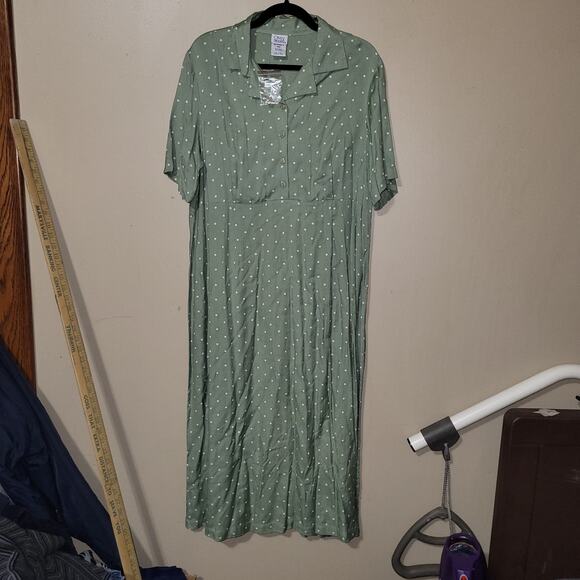 Only Necessities Dress Green Square Poka Dot Dress SZ 16W Cottagecore Casual - Picture 1 of 7